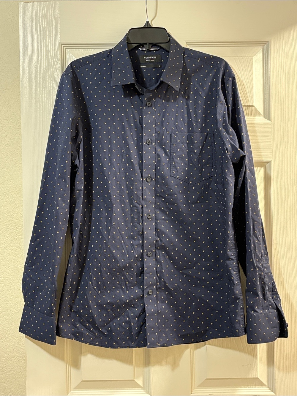 Nordstrom Men’s Shop Navy Button-Down Shirt with Gold Fleck Pattern